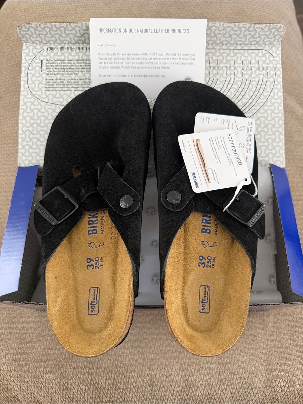 Birkenstock Boston Black Suede Soft Footbed Unisex Clogs EU 39